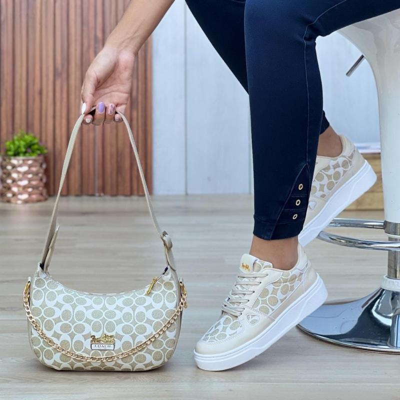 Combo Tenis Casual Mujer y Bolso Beige