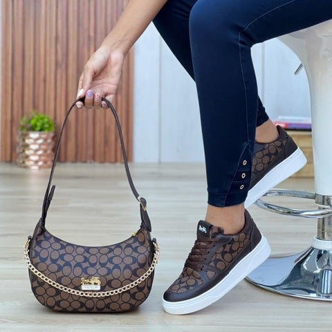 Combo Tenis Casual Mujer y Bolso Marron