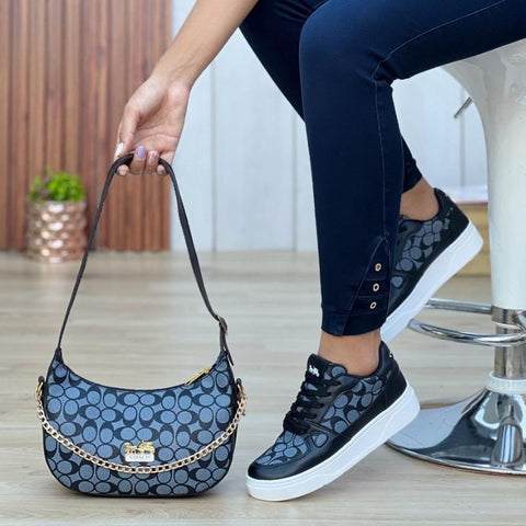 Combo Tenis Casual Mujer y Bolso  Negro