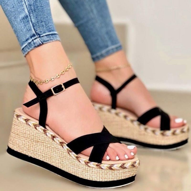 Sandalias plataforma mujer ultra livianas y cómodas - negro